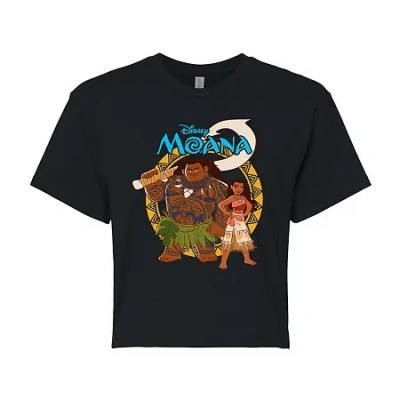 Novelty T-shirts Moana And Maui Cropped Tee Womens Juniors Crew Neck Short Sleeve Regular Fit Moana Graphic T-shirt In Black