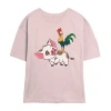 Novelty T-shirts Moana Pua And Hei Hei Tee Womens Juniors Crew Neck Short Sleeve Regular Fit Moana Graphic T-shirt In Pink
