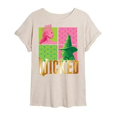 Novelty T-shirts Movie Elphaba And Glinda Tee Womens Juniors Crew Neck Short Sleeve Regular Fit Wicked Graphic T-shir In Sand