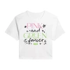 Novelty T-shirts Movie Pink And Green Forever Cropped Tee Womens Juniors Crew Neck Short Sleeve Regular Fit Wicked Gr In White