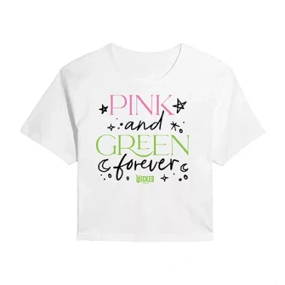 Novelty T-shirts Movie Pink And Green Forever Cropped Tee Womens Juniors Crew Neck Short Sleeve Regular Fit Wicked Gr In White