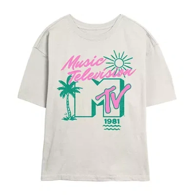 Novelty T-shirts Mtv Tee Womens Juniors Crew Neck Short Sleeve Regular Fit Graphic T-shirt In White