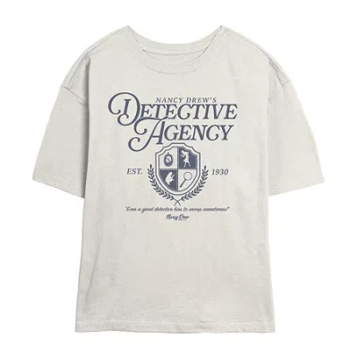 Novelty T-shirts Nancy Drew Detective Agency Tee Womens Juniors Crew Neck Short Sleeve Regular Fit Graphic T-shirt In White