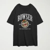 Novelty T-shirts Nintendo Bowser Tee Womens Juniors Crew Neck Short Sleeve Nintendo Graphic T-shirt In Black