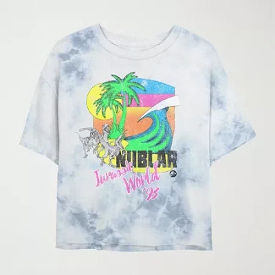 Novelty T-shirts Nublar Cropped Tee Womens Juniors Crew Neck Short Sleeve Jurassic World Graphic T-shirt In Blue