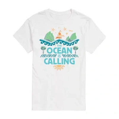Novelty T-shirts Ocean Is Calling Tee Womens Juniors Crew Neck Short Sleeve Regular Fit Moana Graphic T-shirt In White