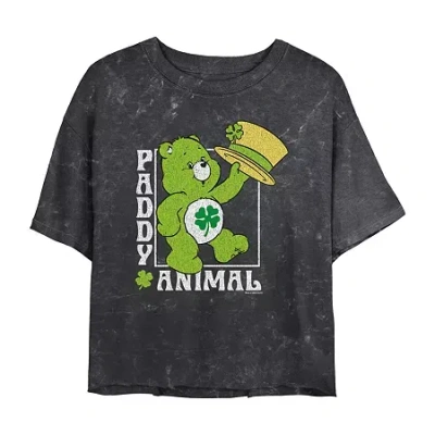 Novelty T-shirts Paddy Animal Cropped Tee Womens Juniors Crew Neck Short Sleeve Regular Fit Care Bears Graphic T-shir In Black