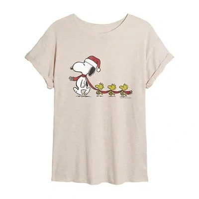 Novelty T-shirts Peants Snoopy And Woodstock Scarf Tee Womens Crew Neck Short Sleeve Snoopy Graphic T-shirt In Sand