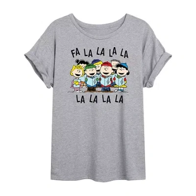 Novelty T-shirts Peanuts Fa La La Tee Womens Crew Neck Short Sleeve Peanuts Graphic T-shirt In Gray