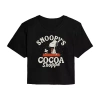Novelty T-shirts Peanuts Snoopy Cocoa Shoppe Cropped Tee Womens Crew Neck Short Sleeve Snoopy Graphic T-shirt In Black