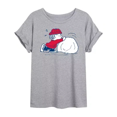 Novelty T-shirts Peanuts Snow Tee Womens Crew Neck Short Sleeve Peanuts Graphic T-shirt In Gray