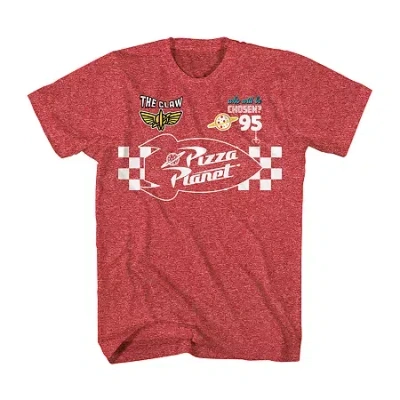 Novelty T-shirts Pizza Planet Mens Crew Neck Short Sleeve Regular Fit Big And Tall Graphic T-shirt In Red