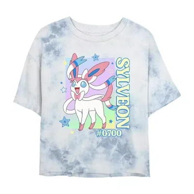 Novelty T-shirts Pokemon Sylveon Cropped Tee Womens Juniors Crew Neck Short Sleeve Regular Fit Pokeman Graphic T-shir In White