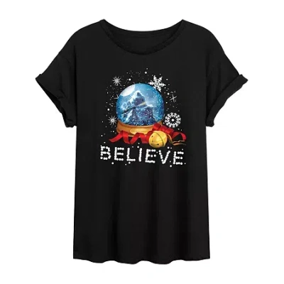 Novelty T-shirts Polar Express Believe Tee Womens Juniors Crew Neck Short Sleeve Regular Fit Graphic T-shirt In Black
