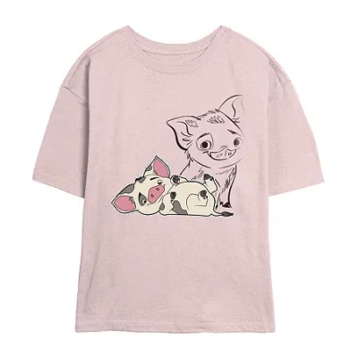Novelty T-shirts Pua Womens Juniors Crew Neck Short Sleeve Regular Fit Moana Graphic T-shirt In Pink