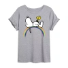 Novelty T-shirts Rainbow Womens Juniors Crew Neck Short Sleeve Regular Fit Peanuts Snoopy Graphic T-shirt In Gray