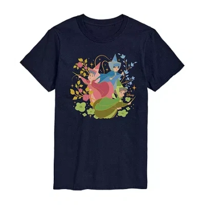 Novelty T-shirts Sleeping Beauty Flora; Fauna And Merryweather Tee Womens Juniors Crew Neck Short Sleeve Regular Fit  In Blue