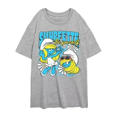 Novelty T-shirts Smurfette Be Yourself Tee Womens Juniors Crew Neck Short Sleeve Regular Fit Smurfs Graphic T-shirt In Gray