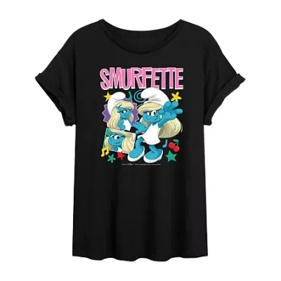 Novelty T-shirts Smurfette Tee Womens Juniors Crew Neck Short Sleeve Oversized Smurfs Graphic T-shirt In Black