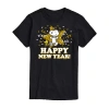 Novelty T-shirts Snoopy Happy New Year Womens Juniors Crew Neck Short Sleeve Regular Fit Peanuts Graphic T-shirt In Black