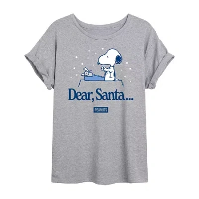 Novelty T-shirts Snoopy Santa Tee Womens Crew Neck Short Sleeve Snoopy Graphic T-shirt In Gray