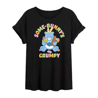 Novelty T-shirts Some Bunny's Grumpy Womens Juniors Round Neck Short Sleeve Oversized Care Bears Graphic T-shirt In Black