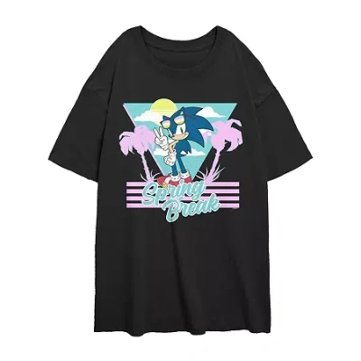 Novelty T-shirts Sonic The Hedgehog Spring Break Tee Womens Juniors Crew Neck Short Sleeve Regular Fit Sonic The Hedg In Black