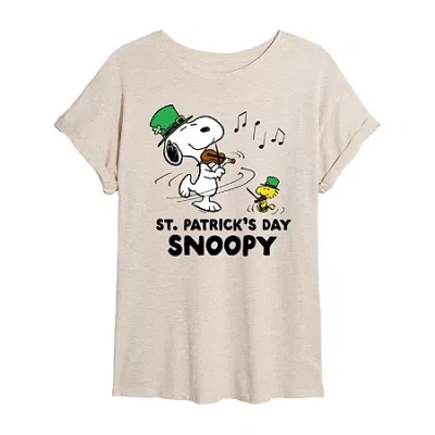 Novelty T-shirts St Patrick's Day Womens Juniors Crew Neck Short Sleeve Regular Fit Peanuts Snoopy Graphic T-shirt In Sand
