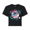 Novelty T-shirts Stitch Holly Cropped Tee Womens Juniors Crew Neck Short Sleeve Regular Fit Lilo & Stitch Graphic T-s In Black
