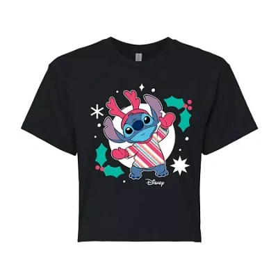 Novelty T-shirts Stitch Holly Cropped Tee Womens Juniors Crew Neck Short Sleeve Regular Fit Lilo & Stitch Graphic T-s In Black