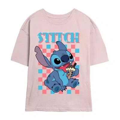 Novelty T-shirts Stitch Ice Cream Tee Womens Juniors Crew Neck Short Sleeve Regular Fit Graphic T-shirt In Pink