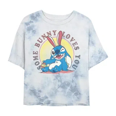 Novelty T-shirts Stitch Some Bunny Loved You Cropped Tee Womens Juniors Crew Neck Short Sleeve Regular Fit Lilo & Sti In White