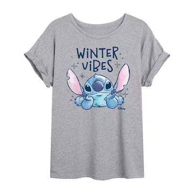 Novelty T-shirts Stitch Winter Vibes Tee Womens Crew Neck Short Sleeve Graphic T-shirt In Gray