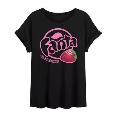 Novelty T-shirts Strawberry Fanta Tee Womens Juniors Crew Neck Short Sleeve Oversized Graphic T-shirt In Black