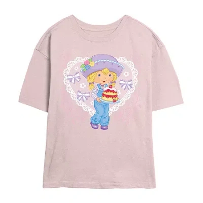 Novelty T-shirts Strawberry Shortcake Angelcake Tee Womens Juniors Crew Neck Short Sleeve Fitted Graphic T-shirt In Pink