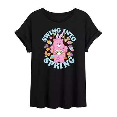 Novelty T-shirts Swing Into Spring Womens Juniors Round Neck Short Sleeve Oversized Care Bears Graphic T-shirt In Black