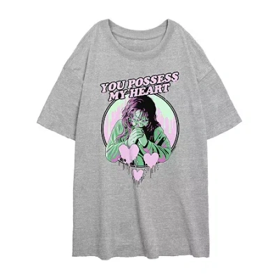 Novelty T-shirts The Exorcist You Possess My Heart Womens Juniors Crew Neck Short Sleeve Regular Fit Graphic T-shirt In Gray