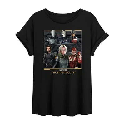Novelty T-shirts Thunderbolts Womens Juniors Crew Neck Short Sleeve Oversized Marvel Graphic T-shirt In Black