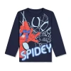 Novelty T-shirts Toddler Boys Crew Neck Long Sleeve Loose Fit Spiderman Graphic T-shirt In Blue