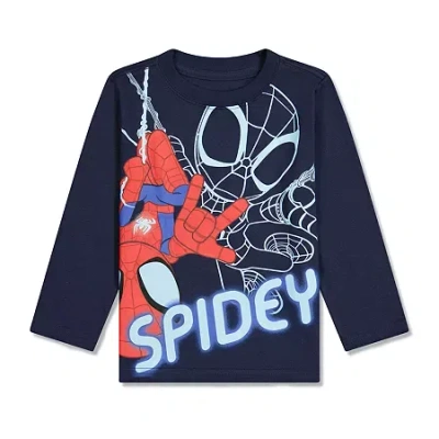 Novelty T-shirts Babies' Toddler Boys Crew Neck Long Sleeve Loose Fit Spiderman Graphic T-shirt In Blue