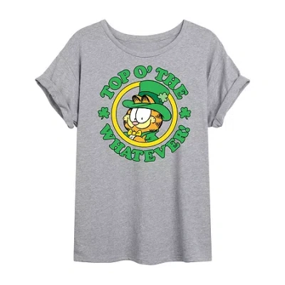 Novelty T-shirts Top O' The Whatever Tee Womens Juniors Crew Neck Short Sleeve Regular Fit Garfield Graphic T-shirt In Gray