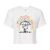 Novelty T-shirts Umbrella Woodstock Cropped Tee Womens Juniors Crew Neck Long Sleeve Regular Fit Peanuts Graphic T-sh In White