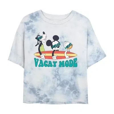 Novelty T-shirts Vacay Mode Womens Juniors Crew Neck Short Sleeve Regular Fit Mickey And Friends Graphic T-shirt In White