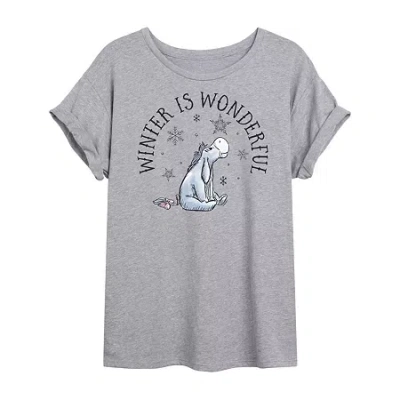 Novelty T-shirts Winne The Pooh Eeyore Winter Tee Womens Crew Neck Short Sleeve Winnie The Pooh Graphic T-shirt In Gray