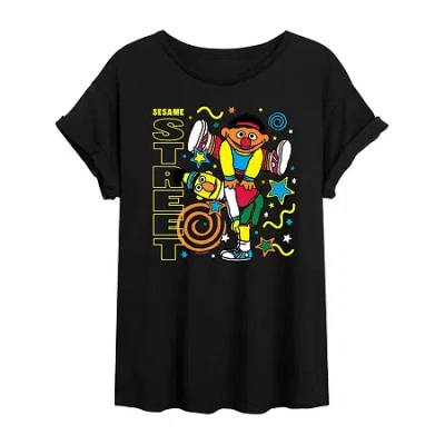 Novelty T-shirts Womens Crew Neck Sesame Street Graphic T-shirt In Black