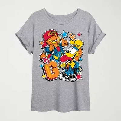 Novelty T-shirts Womens Crew Neck Short Sleeve Garfield Graphic T-shirt In Gray