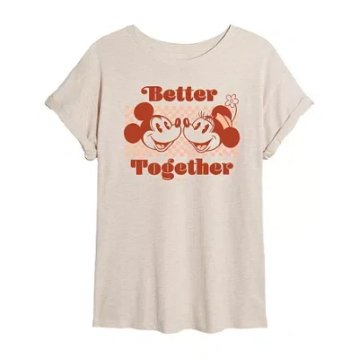 Novelty T-shirts Womens Crew Neck Short Sleeve Mickey And Friends Graphic T-shirt In Sand