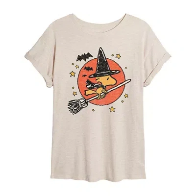 Novelty T-shirts Womens Crew Neck Short Sleeve Peanuts Graphic T-shirt In Sand
