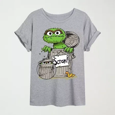 Novelty T-shirts Womens Crew Neck Short Sleeve Sesame Street Graphic T-shirt In Gray