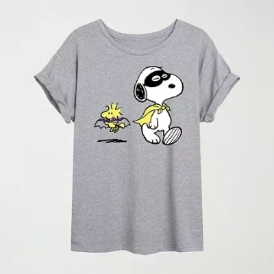Novelty T-shirts Womens Crew Neck Short Sleeve Snoopy Graphic T-shirt In Gray